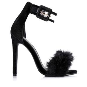 Faux fur black heels